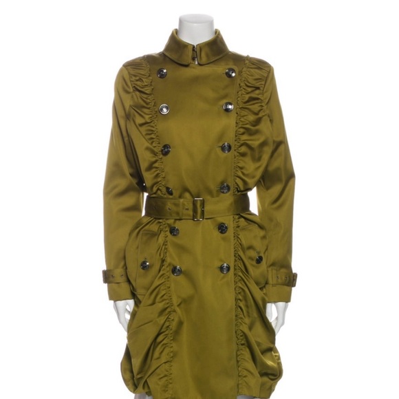 Burberry Jackets & Blazers - Burberry London Trench rouched mid length. BNWT Caper Green feminine sexy rare
